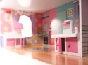DUŻY domek drewniany dla lalek różowa willa 70cm LED dla dziewczynki