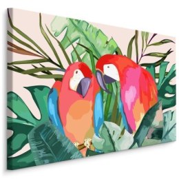 Obraz Na Płótnie Papugi I Liście Tropikalne