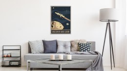Plakat Asteroida Gwiazdy I Rakieta Kosmiczna W Stylu Vintage Rama Aluminiowa Kolor Srebrny