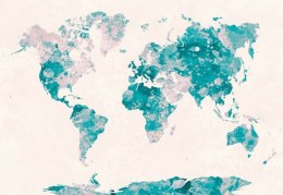 Fototapeta Akwarela Mapa Świata W Kolorze Turkusowym I Różowym