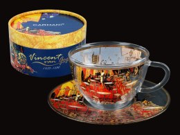 Szklana filiżanka ze spodkiem V. van Gogh. Taras kawiarni w nocy Carmani
