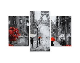 Obraz Wieloczęściowy Ludzie Z Czerwonymi Parasolami Na Ulicy Paryża