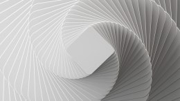 Fototapeta 3D Render, Abstract White Geometric Background, Minimal Flat Lay, Twisted Deck Of Square Blank Cards With Rounded Cor