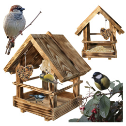 Karmnik dla ptaków drewniany prosty na zewnątrz z drewna świerkowego
