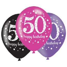 Zestaw 6 szt. Balony na 50-tkę na urodziny lateksowe 50 Happy Birthday