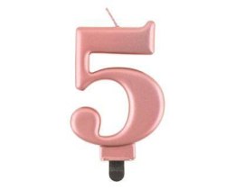 Świeczka na 5 urodziny na tort urodzinowa cyferka 5 metalik róż 8 cm