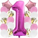 Zestaw balonów na roczek 1 urodziny różowy 21 szt.