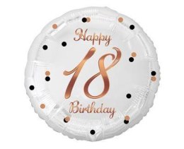 Balon urodzinowy na 18stkę na urodziny foliowy Happy 18 Birthday biały