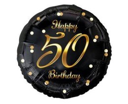 Balon urodzinowy na 50-tkę na urodziny foliowy Happy 50 Birthday czarny 46