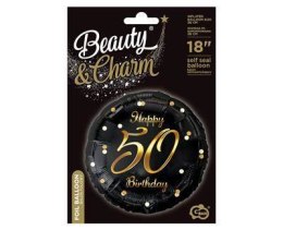 Balon urodzinowy na 50-tkę na urodziny foliowy Happy 50 Birthday czarny 46