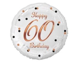 Balon urodzinowy na 60-tkę na urodziny foliowy Happy 60 Birthday biały