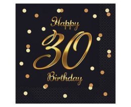 Serwetki urodzinowe urodzinowe na 30-stkę Happy 30 Birthday czarne 20x