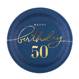 Talerzyki 6szt. na 50-tkę na urodziny papierowe Happy Birthday 50 granat
