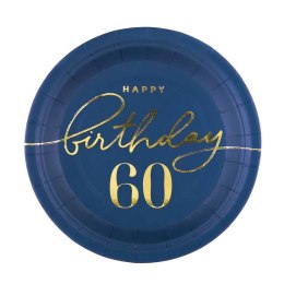 Talerzyki 6szt. na 60-tkę na urodziny papierowe Happy Birthday 60 granat