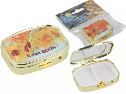 Puzderko pudełko pojemnik kasetka na leki tabletki z lusterkiem Słoneczniki
