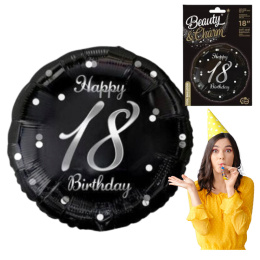 Balon dekoracja na 18stkę na urodziny foliowy Happy 18 Birthday czarny 46cm