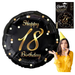 Balon urodzinowy na 18stkę na urodziny foliowy Happy 18 Birthday czarny