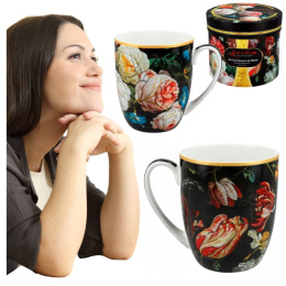 DUŻY Kubek NA PREZENT dla kobiety kwiatowy wzór prześliczny do kawy herbaty