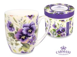 Kubek na kawę herbatę w kwiatki Bratki w prezentowej ozdobnej tubie PREZENT