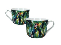 Filiżanka śniadaniowa na kawe herbatę ze spodkiem Tropical Birds z papugami