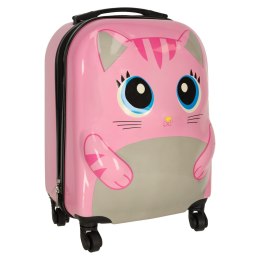 Walizka podróżna dla dzieci bagaż podręczny na kółkach kot różowa uchwyt