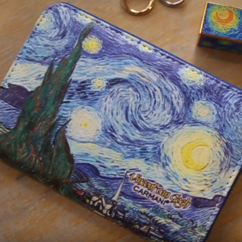 Portfel damski portmonetka na suwak monety niebieski van Gogh na prezent